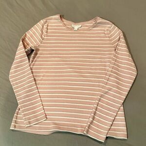 Women's Charter Club Pink White Long Sleeve Tee - Small